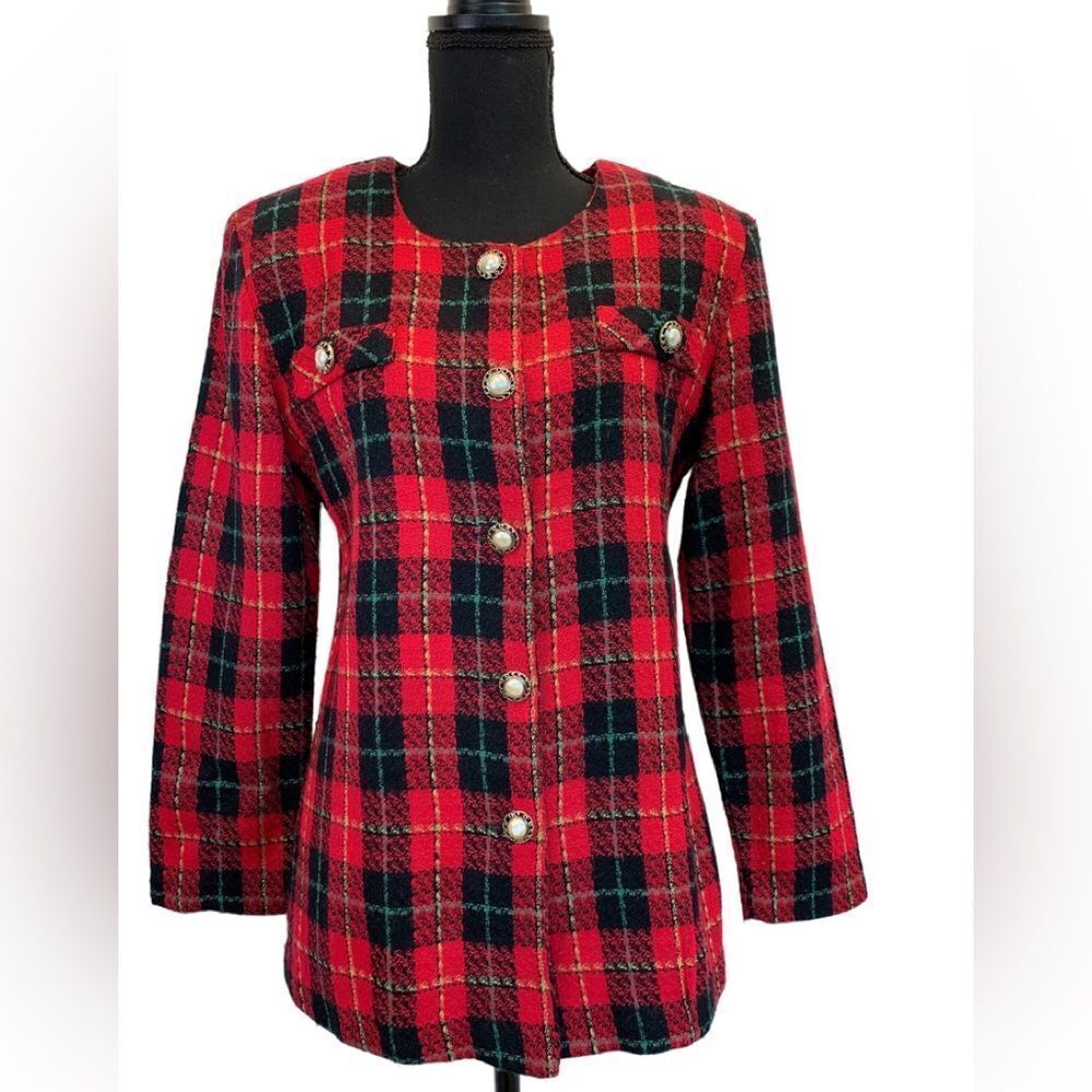 My Michelle Vintage Red tartan plaid check blazer jacket Sz 9/10